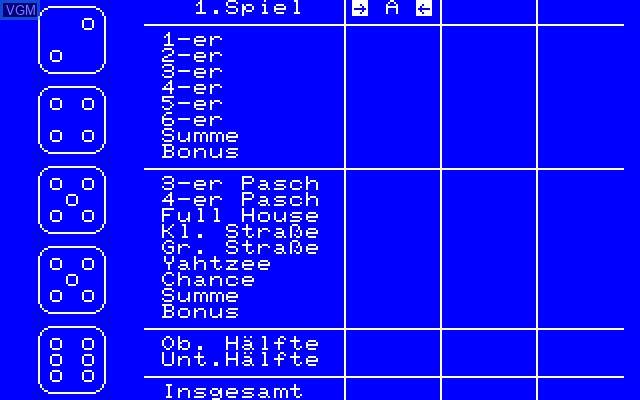 In-game screen of the game Yahtzee on Sharp MZ-700
