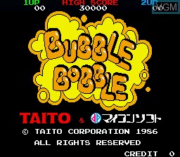 Title screen of the game Bubble Bobble on Sharp X68000