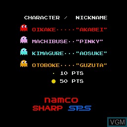 Menu screen of the game Pac-Man on Sharp X68000
