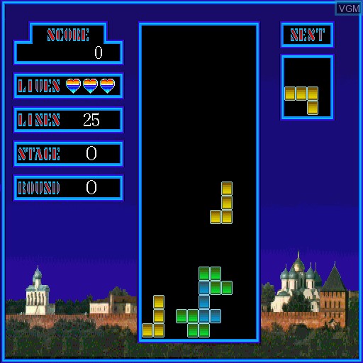 In-game screen of the game Tetris on Sharp X68000
