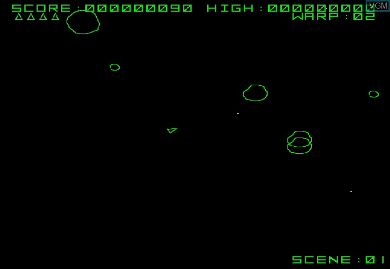 In-game screen of the game Asteroids on Sharp X68000