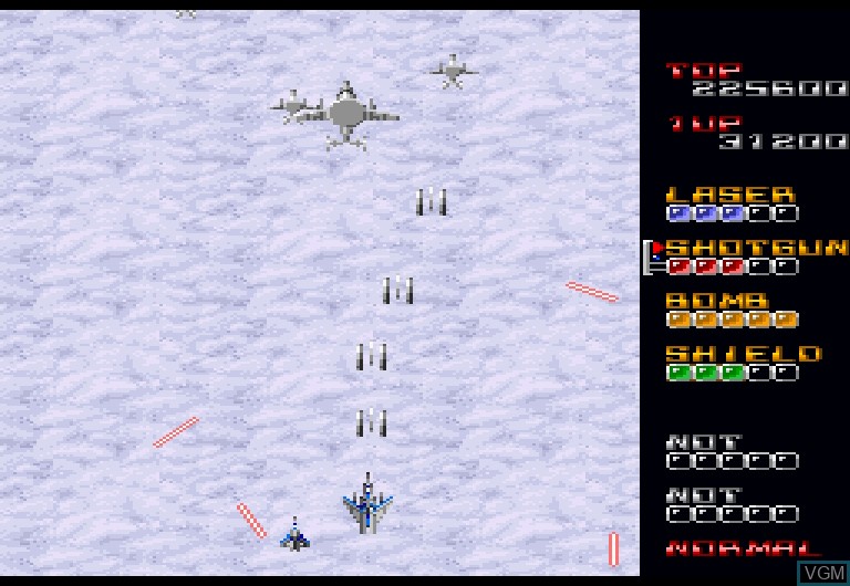 In-game screen of the game Blue Wings 2 Blue Knights on Sharp X68000
