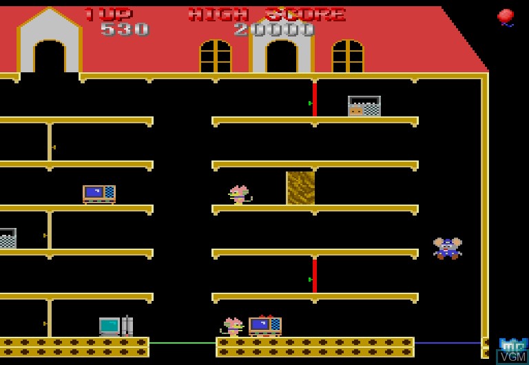 In-game screen of the game Mappy on Sharp X68000