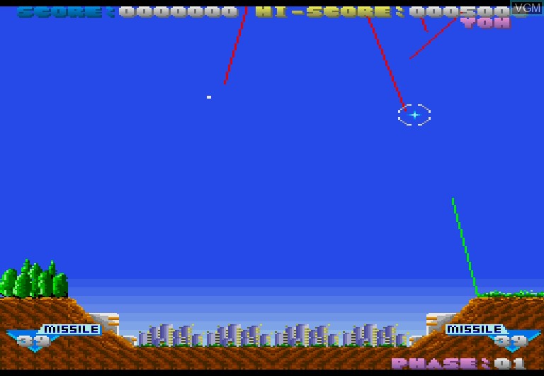 In-game screen of the game Missile Command The World War III on Sharp X68000