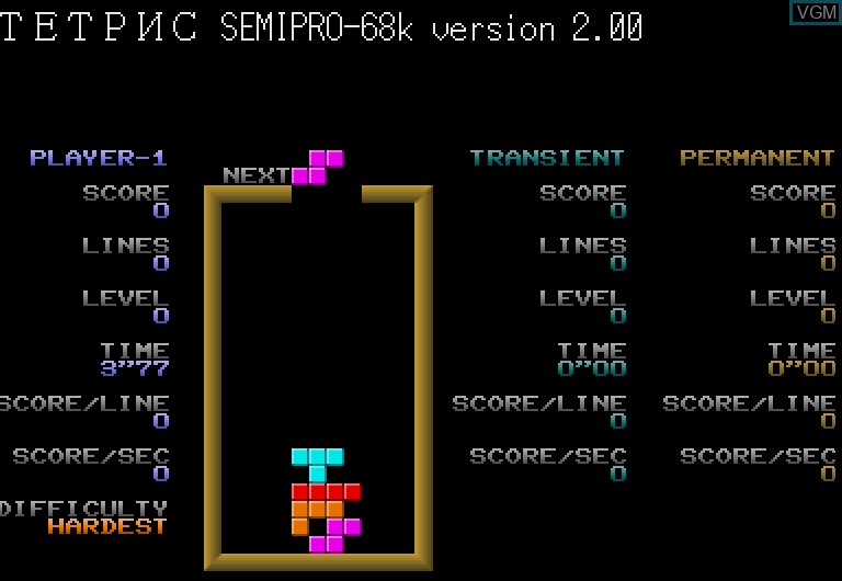 In-game screen of the game Tetris Semipro-68K on Sharp X68000