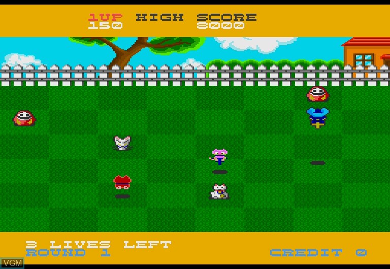 In-game screen of the game Tiny Hopping Mappy on Sharp X68000