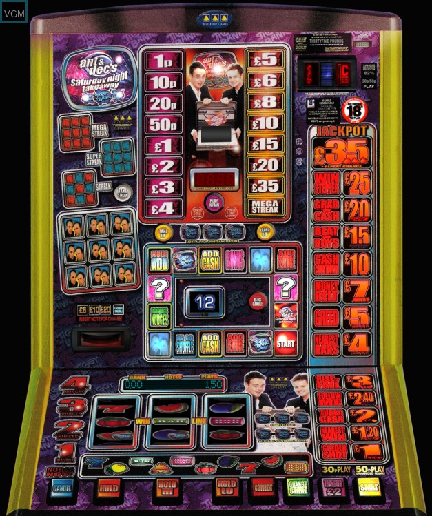 In-game screen of the game Ant & Dec's Saturday Night Takeaway on Slot machines