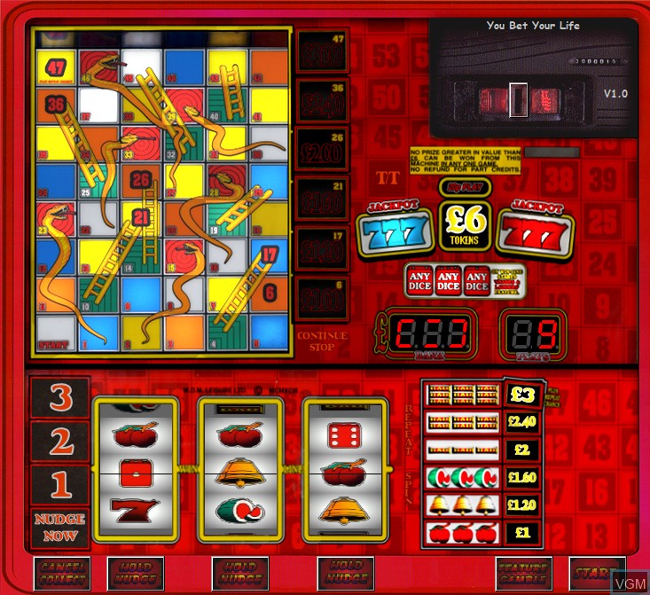 In-game screen of the game Snakes & Ladders on Slot machines
