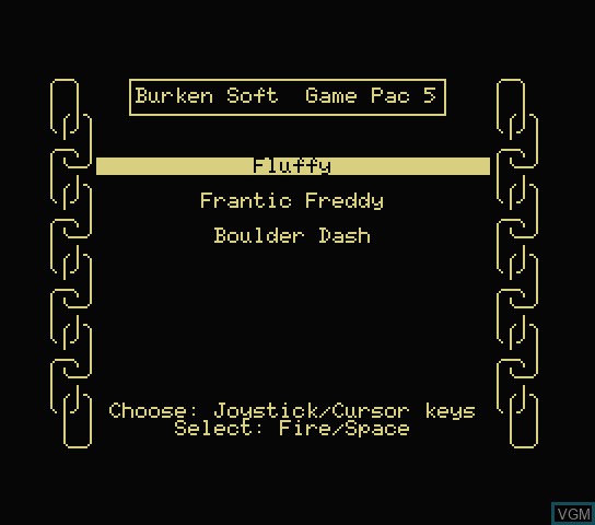 Title screen of the game Burken Soft Game Pac 05 on Spectravideo SVI 318 / 328