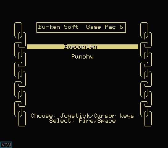 Title screen of the game Burken Soft Game Pac 06 on Spectravideo SVI 318 / 328