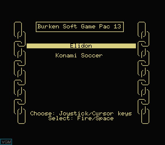 Title screen of the game Burken Soft Game Pac 13 on Spectravideo SVI 318 / 328