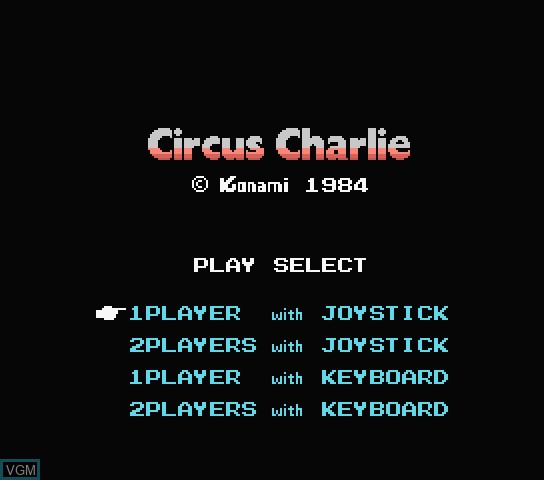 Title screen of the game Circus Charlie on Spectravideo SVI 318 / 328