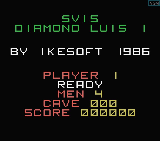 Menu screen of the game Diamond Luis I on Spectravideo SVI 318 / 328