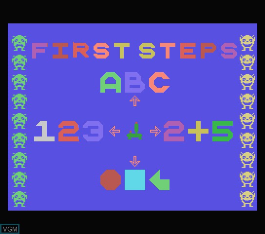 Menu screen of the game First Steps on Spectravideo SVI 318 / 328