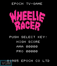 Title screen of the game Wheelie Racer on Epoch S. Cassette Vision