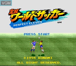 Title screen of the game Jikkyou World Soccer - Perfect Eleven on Nintendo Super NES