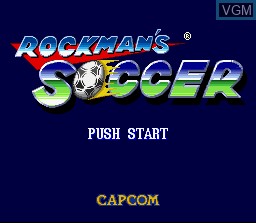 Title screen of the game RockMan's Soccer on Nintendo Super NES