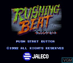 Title screen of the game Rushing Beat on Nintendo Super NES