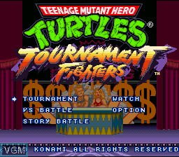 Title screen of the game Teenage Mutant Hero Turtles - Tournament Fighters on Nintendo Super NES