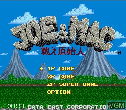 Title screen of the game Joe & Mac - Tatakae Genshijin on Nintendo Super NES