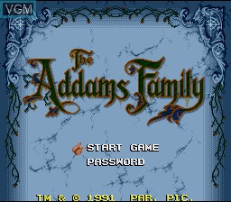 Title screen of the game Addams Family, The on Nintendo Super NES