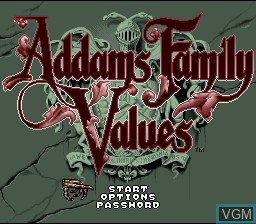 Title screen of the game Addams Family Values on Nintendo Super NES