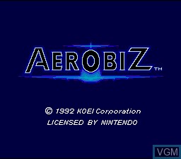 Title screen of the game Aerobiz on Nintendo Super NES