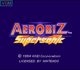 Title screen of the game Aerobiz Supersonic on Nintendo Super NES
