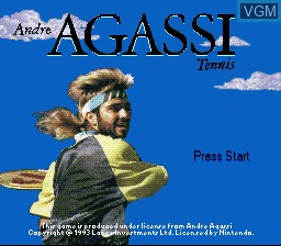 Title screen of the game Andre Agassi Tennis on Nintendo Super NES