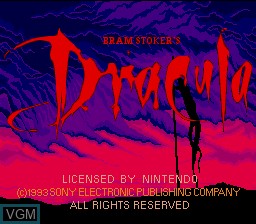 Title screen of the game Bram Stoker's Dracula on Nintendo Super NES