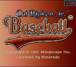 Title screen of the game Cal Ripken Jr. Baseball on Nintendo Super NES