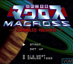 Title screen of the game Choujikuu Yousai Macross - Scrambled Valkyrie on Nintendo Super NES