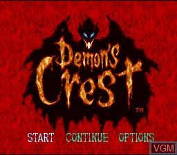 Title screen of the game Demon's Crest on Nintendo Super NES