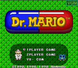 Title screen of the game Dr. Mario on Nintendo Super NES