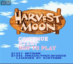 Title screen of the game Harvest Moon on Nintendo Super NES