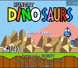 Title screen of the game Hungry Dinosaurs on Nintendo Super NES