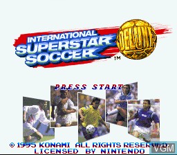 Title screen of the game International Superstar Soccer Deluxe on Nintendo Super NES