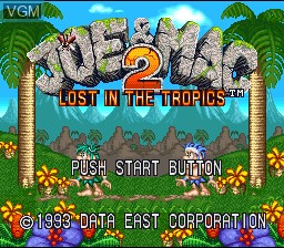 Title screen of the game Joe & Mac 2 - Lost in the Tropics on Nintendo Super NES