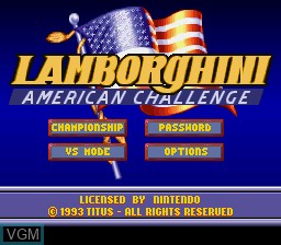 Title screen of the game Lamborghini - American Challenge on Nintendo Super NES