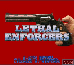 Title screen of the game Lethal Enforcers on Nintendo Super NES