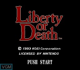 Title screen of the game Liberty or Death on Nintendo Super NES