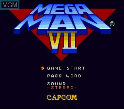 Title screen of the game Mega Man 7 on Nintendo Super NES