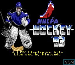 Title screen of the game NHLPA Hockey 93 on Nintendo Super NES