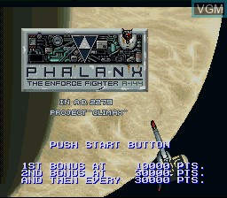 Title screen of the game Phalanx on Nintendo Super NES