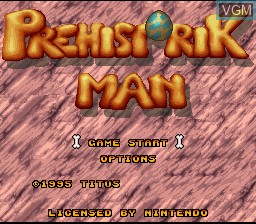Title screen of the game Prehistorik Man on Nintendo Super NES