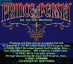 Title screen of the game Prince of Persia on Nintendo Super NES