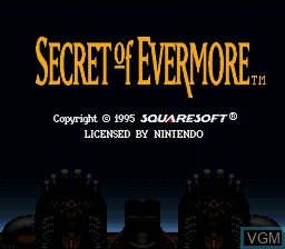 Title screen of the game Secret of Evermore on Nintendo Super NES