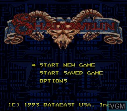 Title screen of the game Shadowrun on Nintendo Super NES