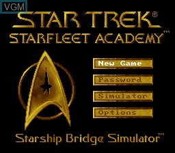 Title screen of the game Star Trek - Starfleet Academy Starship Bridge Simulator on Nintendo Super NES