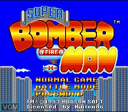 Title screen of the game Super Bomberman on Nintendo Super NES